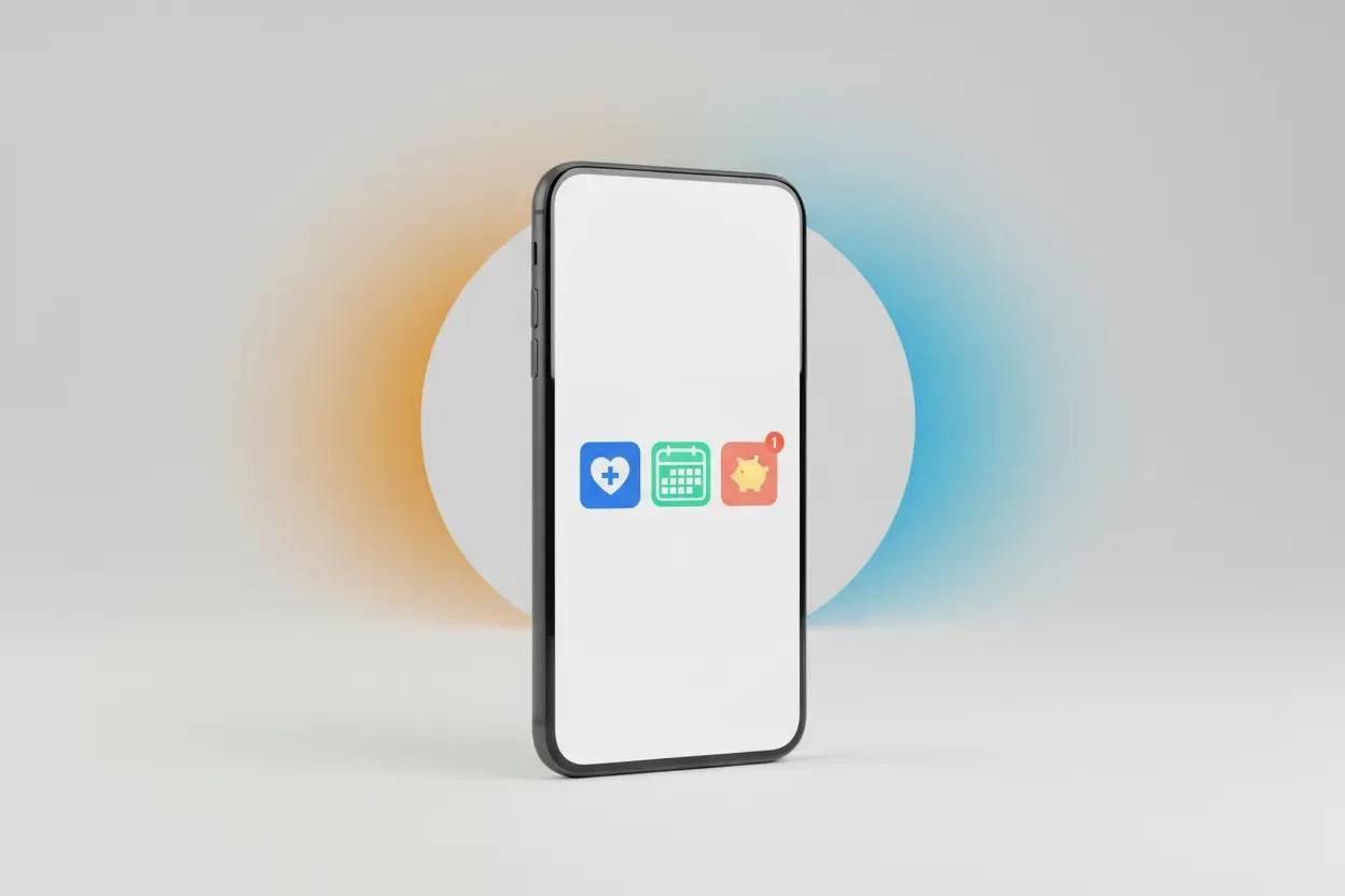 Single smartphone with benefits icons on a soft gradient background, conveying mobile, all-hours access for frontline and shift workers.