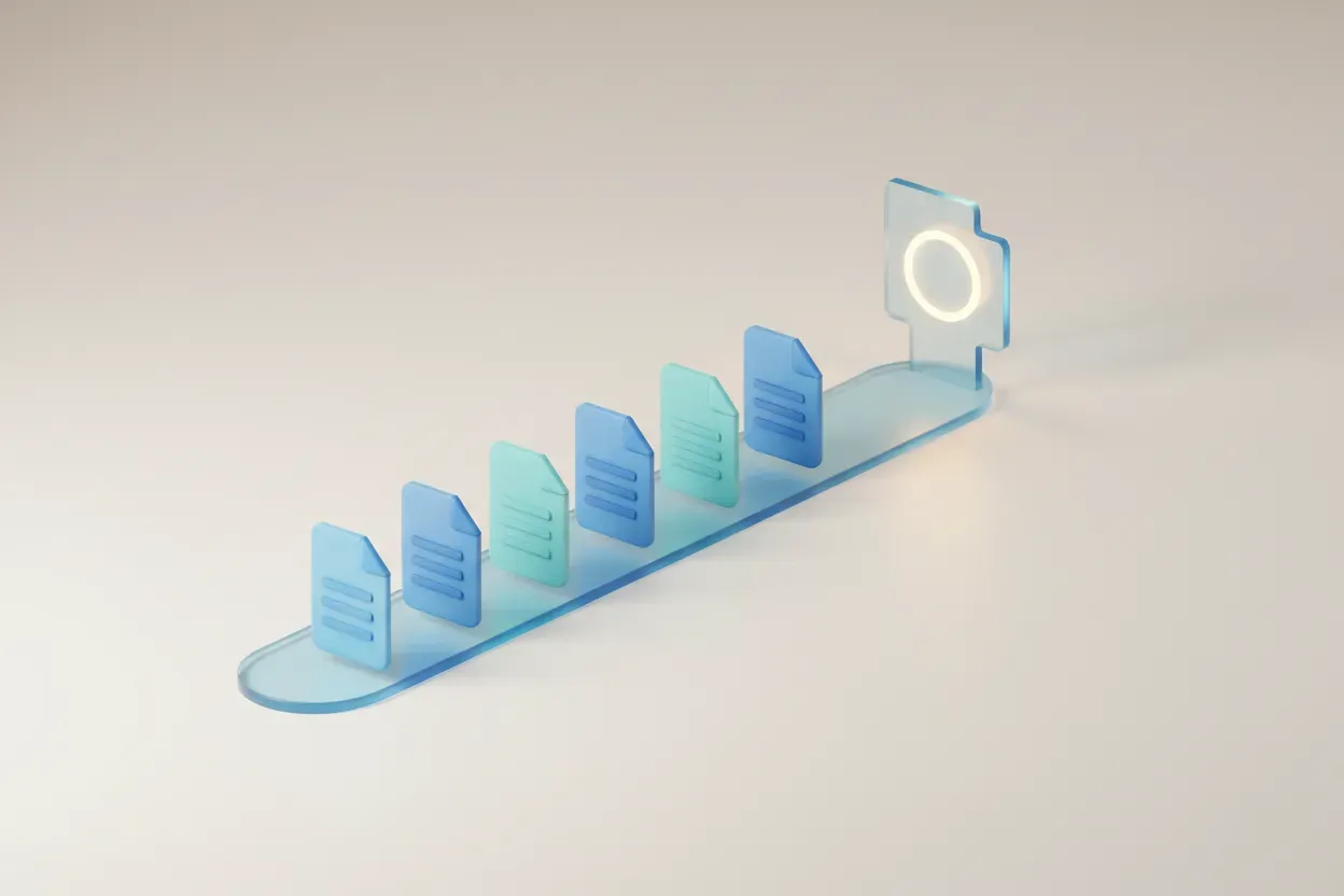 Organized healthcare claim forms flow through a streamlined pathway toward a glowing support checkpoint.
