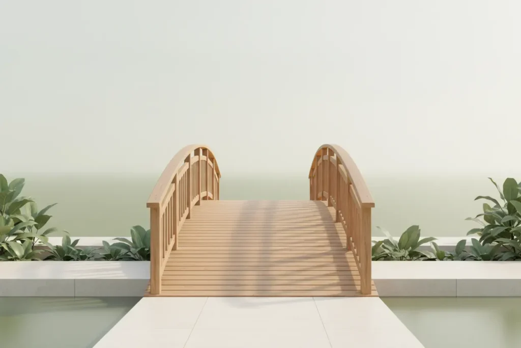 A sturdy footbridge connecting two calm platforms, symbolizing a smooth and sustainable return from leave.
